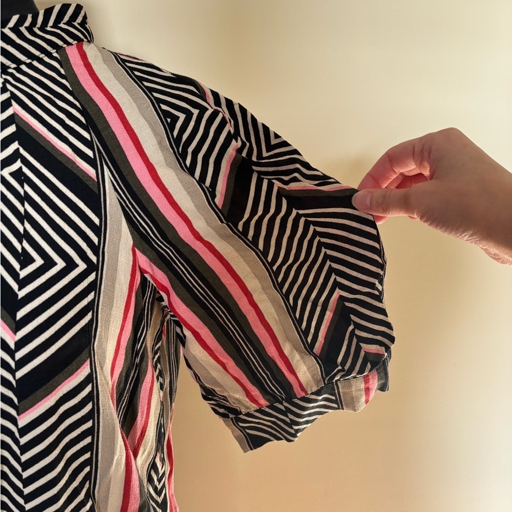 Anthropologie McKenzie Mock Neck Tunic Dress Petite Geometric Boho Short Sleeve - Picture 8 of 14